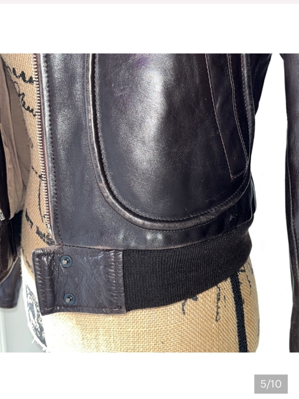 Vintage dark espresso brown bomber leather jacket - Picture 8 of 9